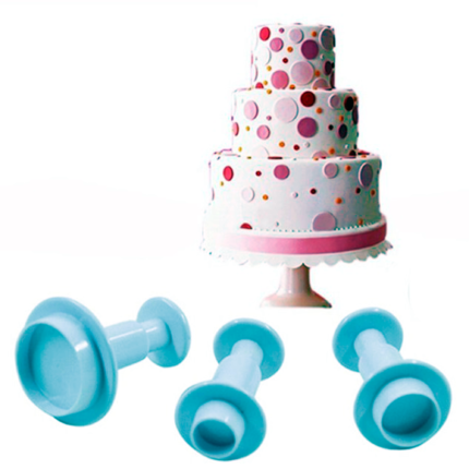 Set 3 Mini Cortadores Círculos Redondos Con Expulsor Para Fondant