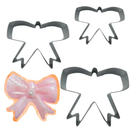 Juego 3 Cortadores Acero Moños Lazos 9cm 8cm 6cm Galletas