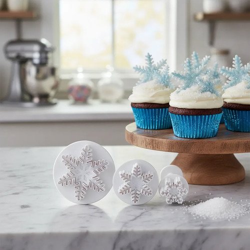 Set Cortadores Expulsores Copos De Nieve Frozen Para Fondant - Imagen 2