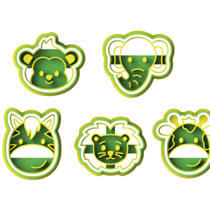 Set 5 Cortadores y Sello Animales de la Selva Para Fondant Y Galletas
