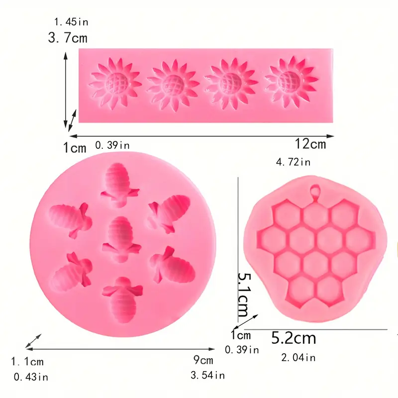 4 Moldes de silicona con formas de colmena, abeja y flor para decoración de pasteles. - Imagen 3