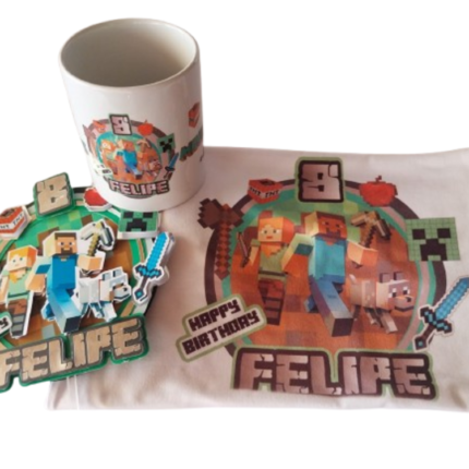 Combo Cake-Topper Decorativo Personalizado + Franela estampada + Taza sublimada