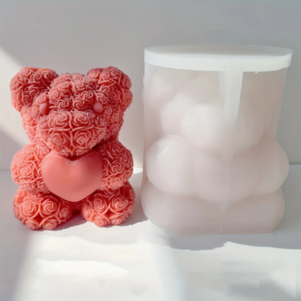 Molde Silicón Oso Con Rosas Para Velas , Resina, Jabones.