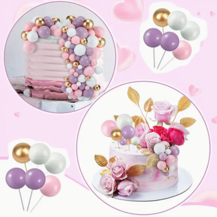 Esferas Plásticas para Decorar Tortas Color MORADO ROSADO BLANCO Y DORADO
