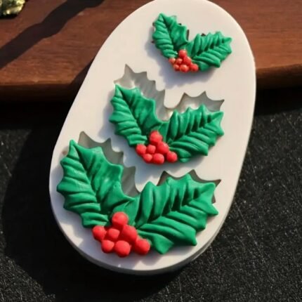 Moldes Silicon Hojas de Navidad o Muérdago para decorar en Chocolates , Resina o Fondant