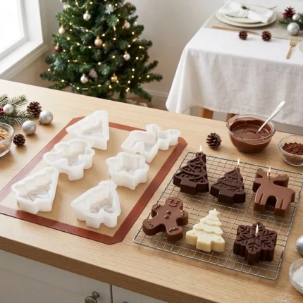 Juego 6 Moldes Silicon Navidad Reno Jengibre arbolito copo chocolate fondant Colombia