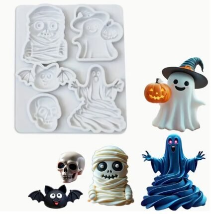 Molde Silicón 5 FIGURAS DE HALLOWEEN para Chocolates, Gelatinas, Gomitas y Velas