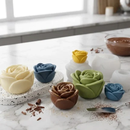 Molde silicona flor rosa trompeta para chocolate fondant bombones 8cm Colombia