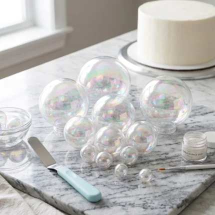 Esferas iridiscentes transparentes efecto burbuja para decorar tortas x10 unidades Colombia