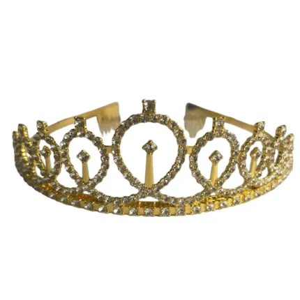 Corona tiara metálica dorada 12.5cm para decorar tortas y pasteles mod 2216