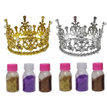 Combo corona + escarcha comestible + base acetato para decorar tortas Colombia