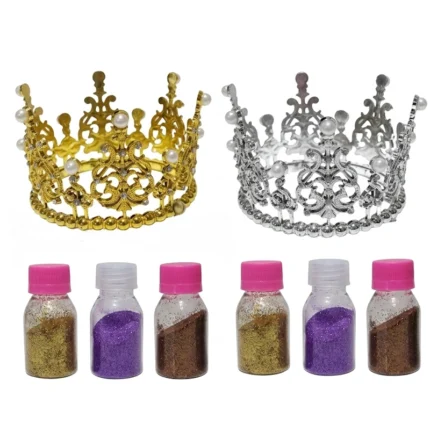 Combo corona + escarcha comestible + base acetato para decorar tortas Colombia