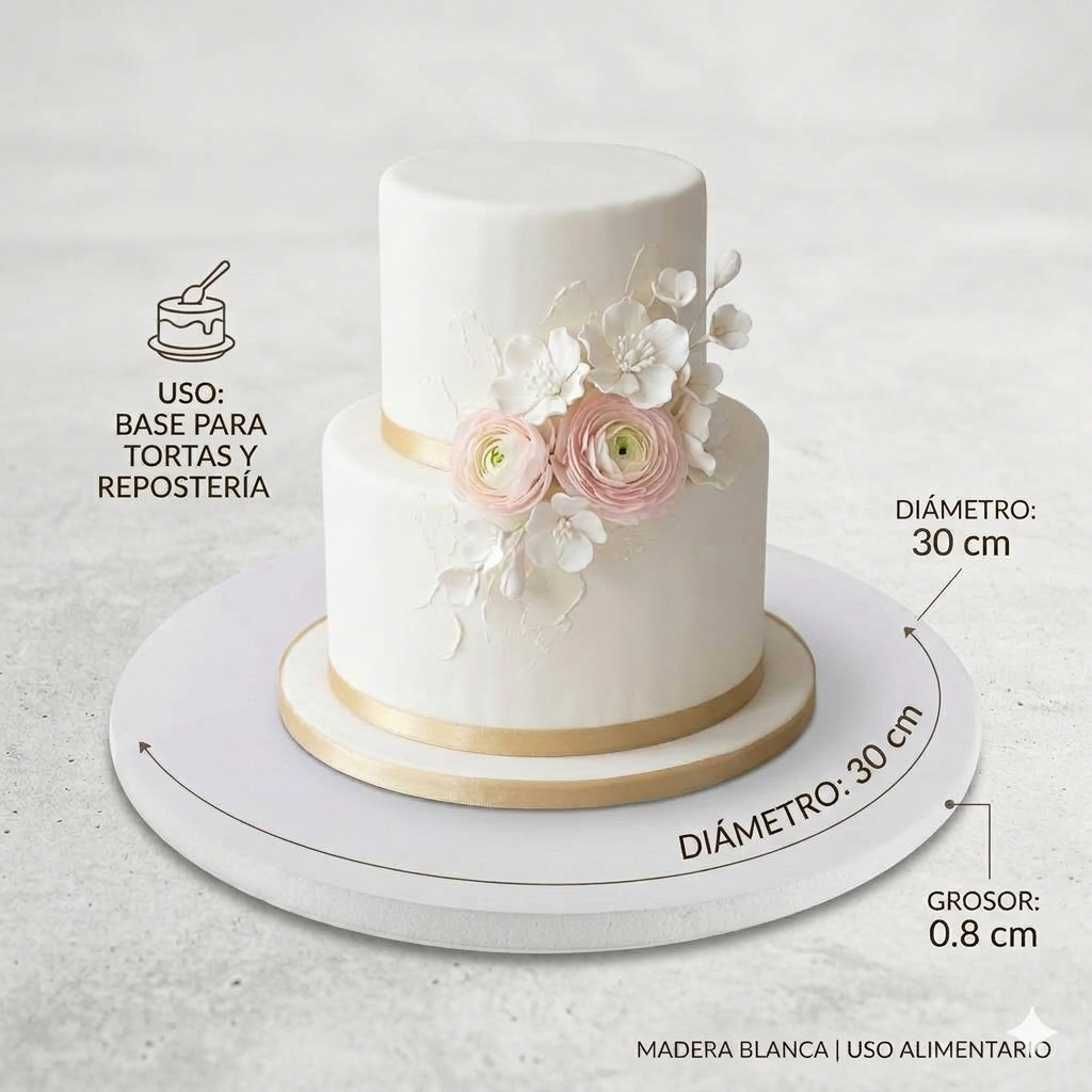 2 Bases de Madera Blanca para Tortas y Repostería 30 cm (Libra) - Imagen 2