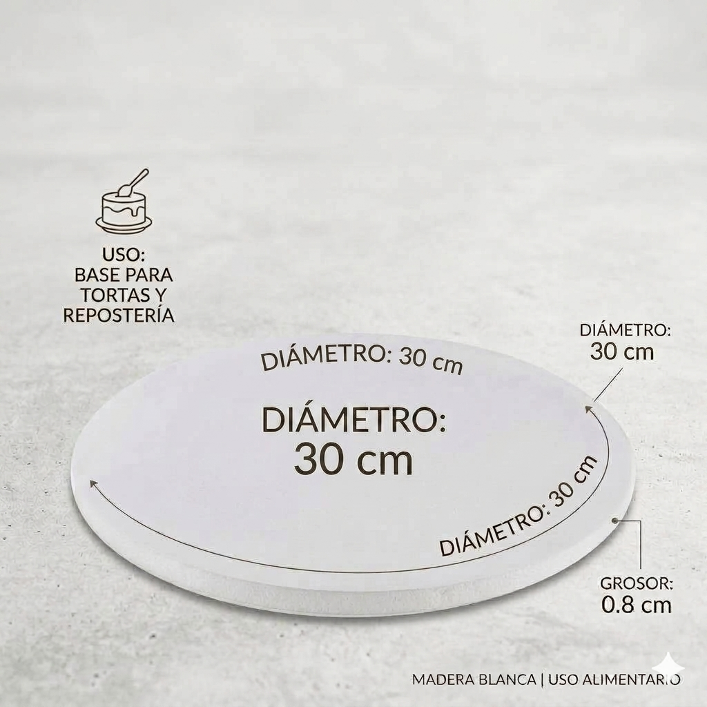 2 Bases de Madera Blanca para Tortas y Repostería 30 cm (Libra) - Imagen 3