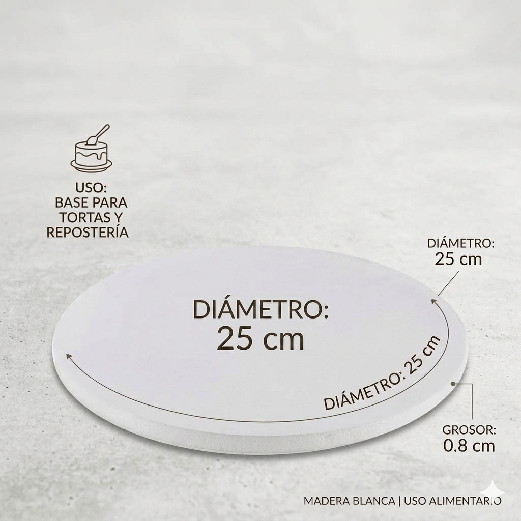 2 Bases de Madera Blanca para Tortas y Repostería 25 cm (Media Libra) - Imagen 3