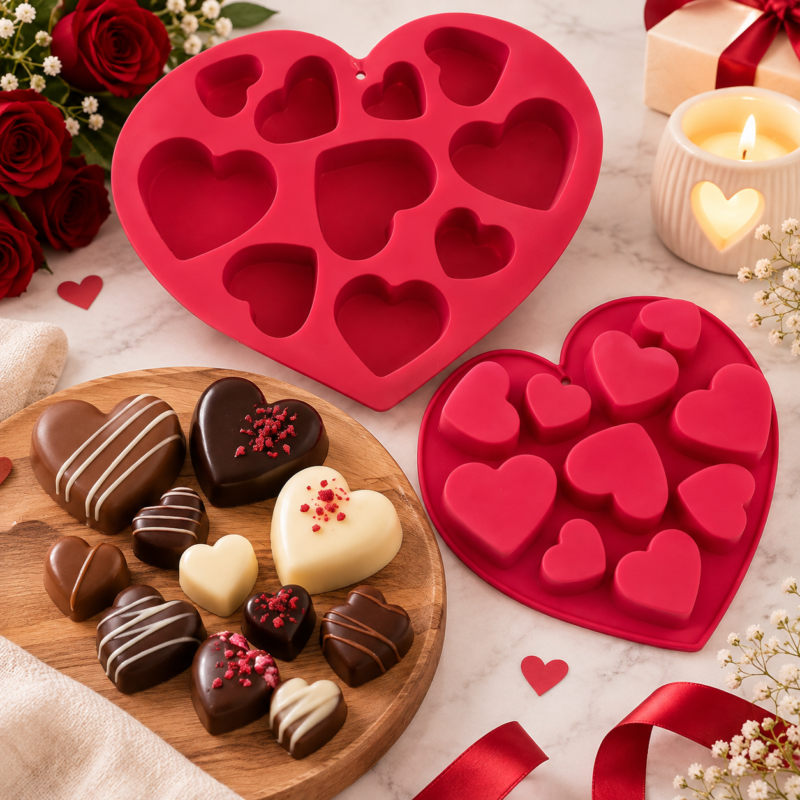 Molde Silicon 10 Corazones Para Chocolates, Jabones O Velas