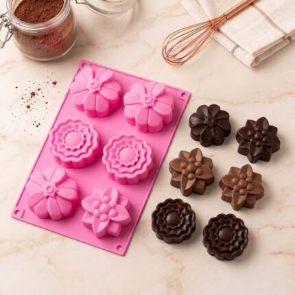 Molde Silicon Flores Variadas 6 Cavidades para repostería y chocolates Colombia