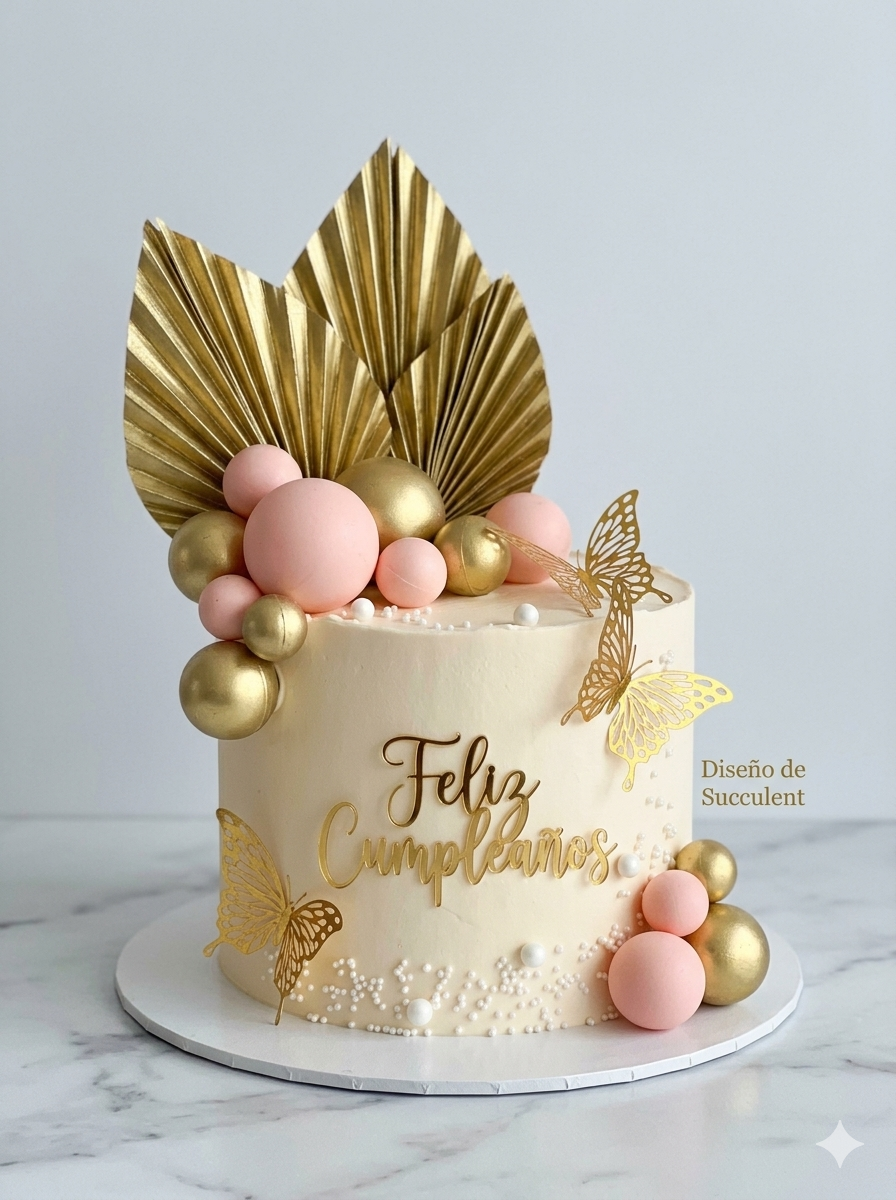 Abanicos Dorados para decorar Tortas x 6 unidades / Topper Palma Metalizado para tortas - Imagen 3
